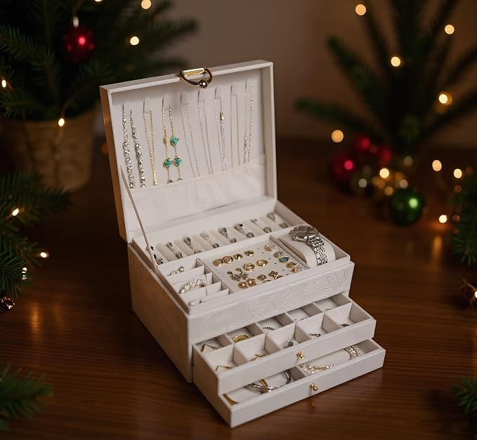 TOFUNTOY Jewelry Organizer Box, Large Jewelry Boxes for Women, 3-Layer Jewelry Holder Organizer for Necklace Earrings Rings Bracelets Storage, Gift for Her Mom - Image 4