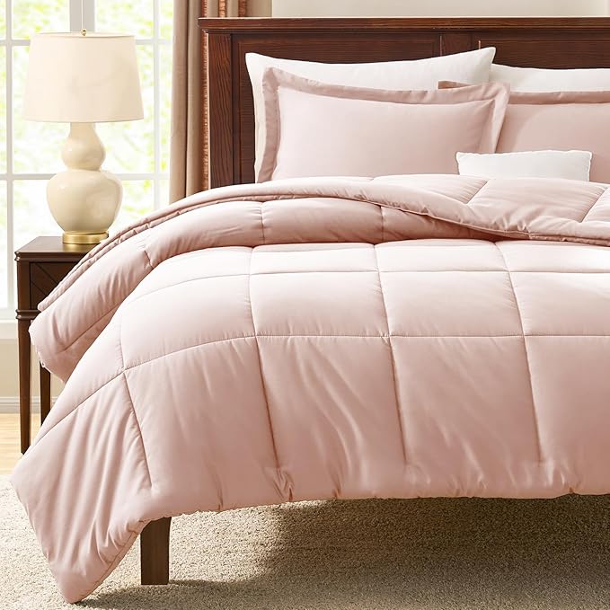 CozyLux King Comforter Set - Blush Pink Comforter King Size, 3 Pieces Box Stitched Bed Set for All Seasons, Soft Lightweight Bedding Sets with 1 Down Alternative Comforter and 2 Pillow Shams