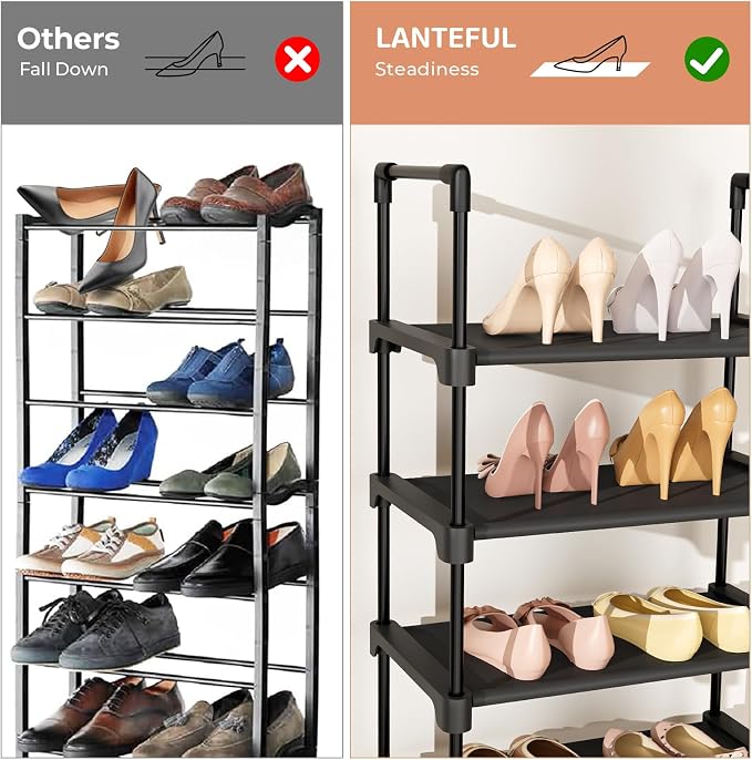 LANTEFUL Tall Shoe Rack 8 Tiers, 16-20 Pairs Shoe and Boots Organizer Storage Sturdy Shoe Shelf, Narrow Vertical Shoe Rack for Entryway, Closet, Metal Shoe Organizer with 5 Hooks - Image 6