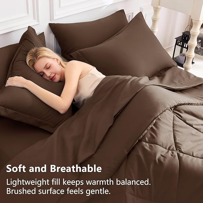 CozyLux Queen Comforter Set Brown - Bed in a Bag Queen Size 7 Pieces, Luxury Soft Bed Set for All Seasons, Bedding Set with Down Alternative Comforter, Sheets, Pillowcases & Shams