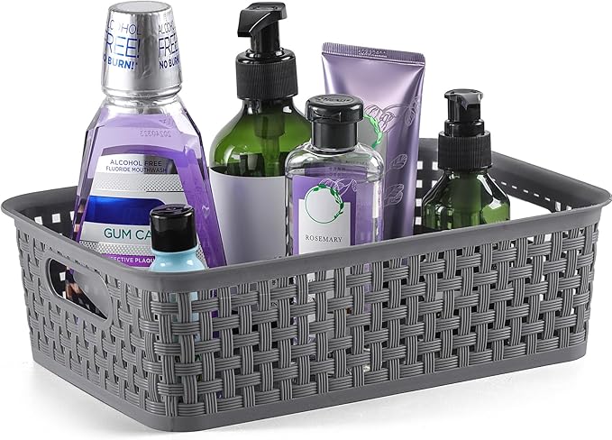 NETANY Plastic Storage Baskets - 8 Pack, Gray, Durable, Easy to Use, Flexible, Multi-Purpose, Ideal for Closets, Cabinets, Shelves, Countertops - Image 2