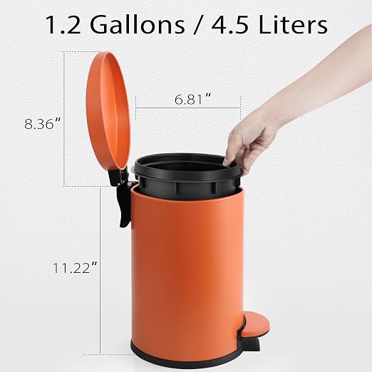 TIPGO Small Trash Can with Lid Soft Close, 4.5 Liters / 1.2 Gallon Bathroom Garbage Can, Mini Step Trash Bin, Stainless Steel Wastebasket for Bathroom, Bedroom, Office (Orange) - Image 5