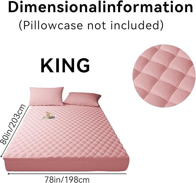 Mattress Cover, Waterproof Mattress Cover, Full-Size Ultra-Soft and Breathable, Machine Washable, Suitable for Home, Bedroom, and Hotel Use.(Pink King)