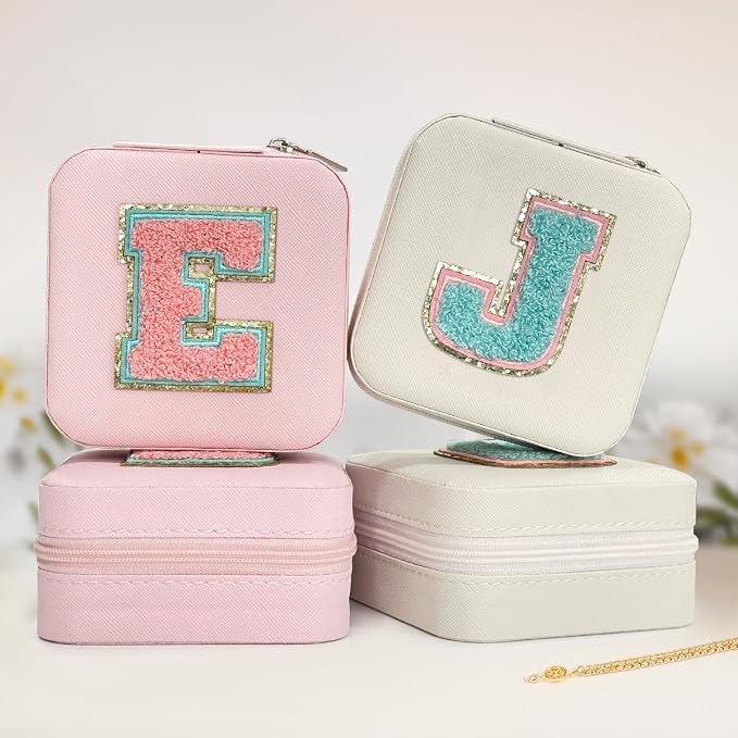 SANDJEST Personalized Jewelry Box, Pink Travel Jewelry Box with Initial E, Small Monogrammed Jewelry Case Organizer for Girls Women Teen Kids, Mini Travel Essentials Gifts for Birthday Christmas - Image 4