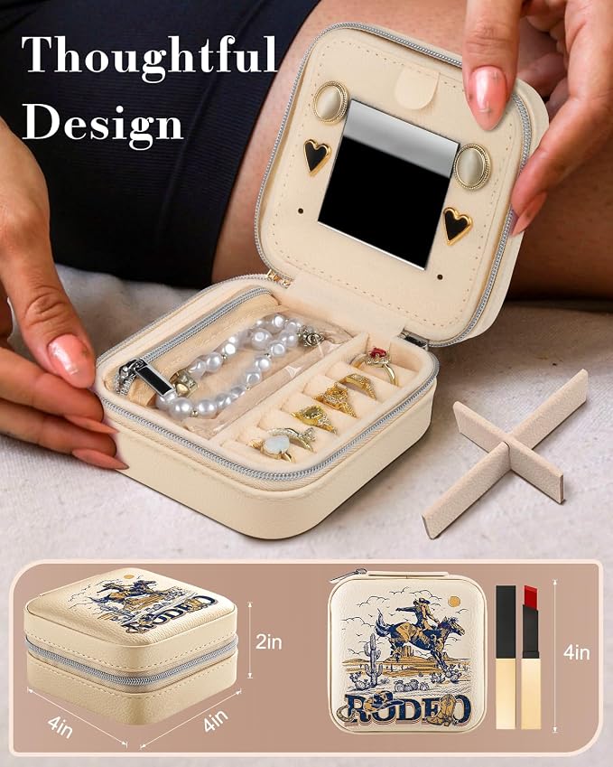 Bistup Travel Jewelry Case - Small Jewelry Organizers and Storage Box for Women Girls Teens Cute Traveling Jewelry Holder with Mirror Little Tiny Compact Modern Unique Aesthetic Pretty, Western - Image 2