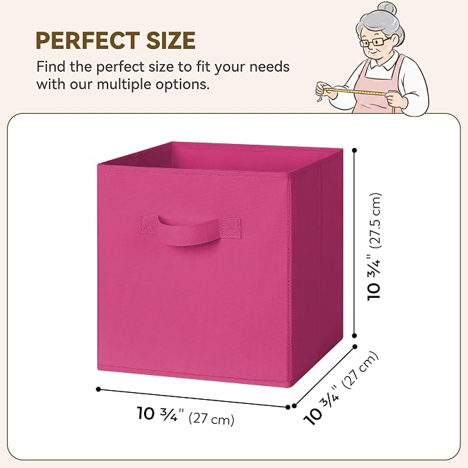 GRANNY SAYS 11 Inch Cube Storage Bins, Cube Storage Organizer, Fabric Storage Bins, Storage Cubes for Shelves, Closet, Toy Storage Bins for Kids Room, Play Room, Rose Red, 6-Pack - Image 6