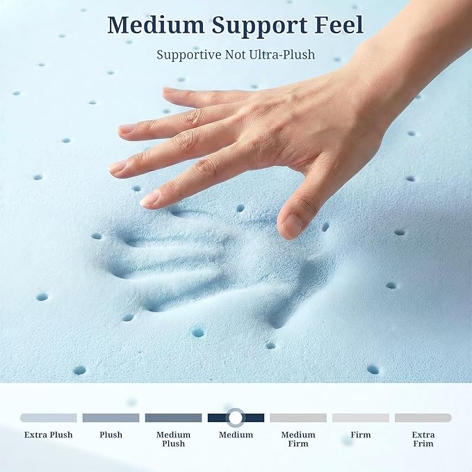 Queen Mattress Topper, 2 Inch Gel Memory Foam, Balanced Comfort, Pressure Relief, Ventilated Breathable Design, CertiPUR-US Certified, Blue