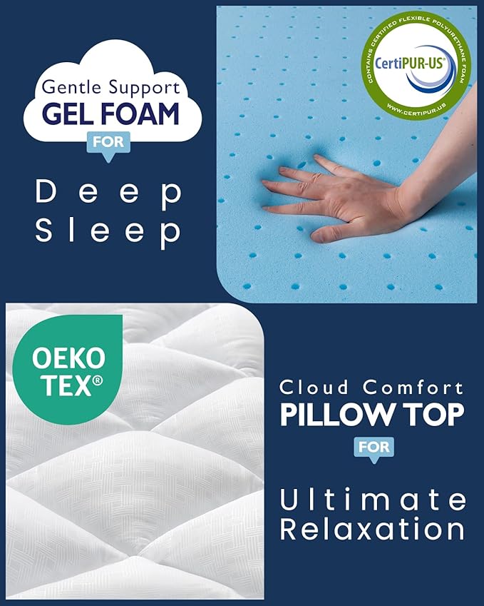 BedStory Dual Layer 4 Inch Mattress Topper Twin Size - 2” Gel Memory Foam and 2” Plush Pillow Top for Pressure-Relieving & Back Pain - Deep Pocket, Corner Straps, CertiPUR-US Certified