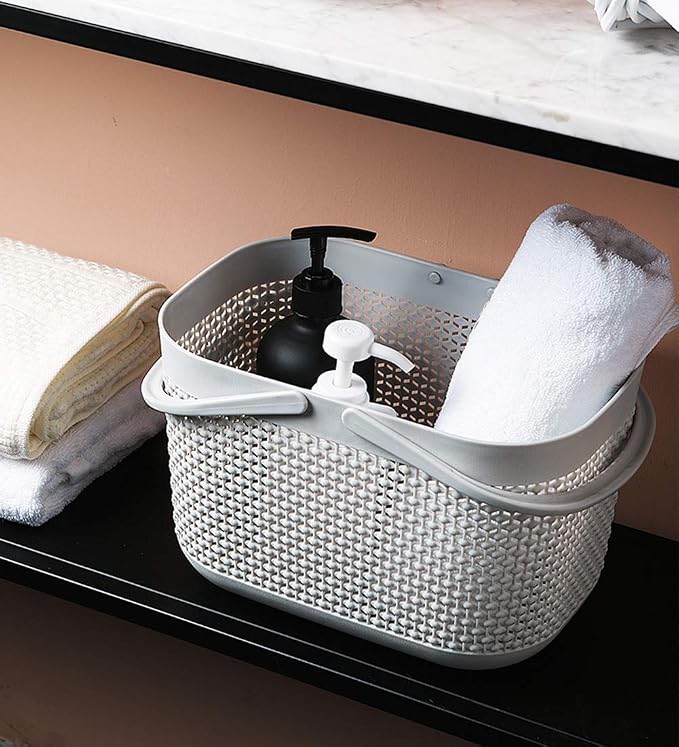 UUJOLY Plastic Organizer Storage Baskets with Handles, Shower Caddy Bins Organizer for Bathroom and kitchen (3 Pack, Grey) - Image 4
