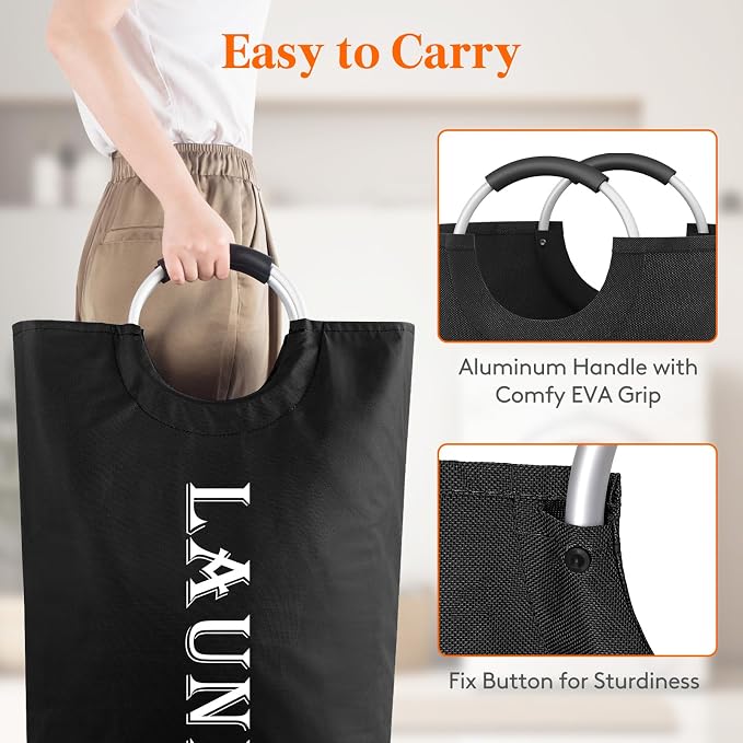 Lifewit 120L 2-Pack Large Laundry Basket, Collapsible Laundry Hamper with Aluminum Handles, Waterproof Freestanding Dirty Clothes Hampers for Laundry Room Bedroom Dorm Bathroom, Black - Image 3