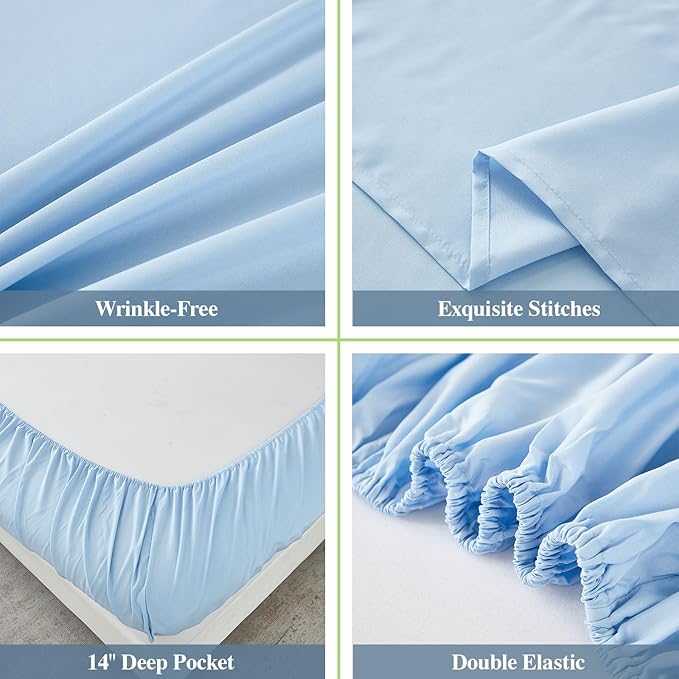 ILAVANDE Queen Sheets Set 6 Piece,Hotel Luxury Super Soft 1800 Series Microfiber Queen Bed Sheets Set-Wrinkle Free & Breathable-14 Deep Pocket Sheets for Queen Size Bed(Queen,Baby Blue)