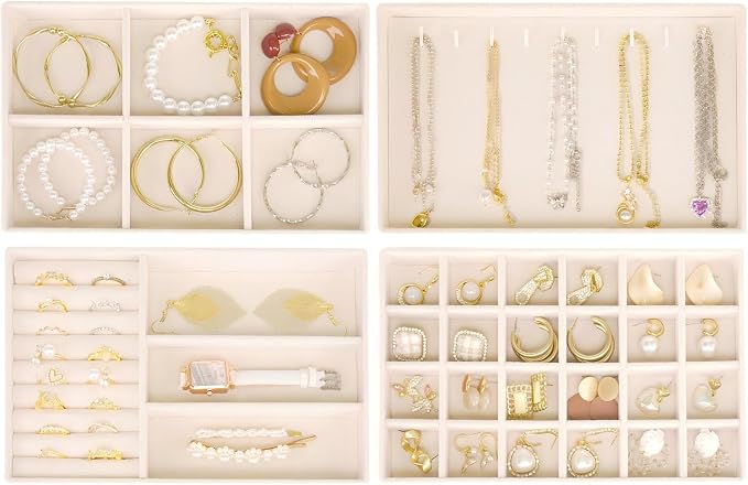 Cirhy Velvet Jewelry Drawer Organizer Trays – Stackable Jewelry Trays for Drawers, Set of 4 Jewelry Organizer for Drawer Inserts, Display Storage Box for Earrings, Rings, Necklaces, Bracelets - Image 6