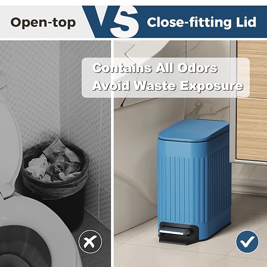 TrashAid Slim Bathroom Trash Can with Lid Soft Close, 6 Liter/1.6 Gallon Stainless Steel Small Garbage Can with Removable Inner Bucket, Step Pedal, Slim Wastebasket for Toilet, Office, Bedroom, Blue - Image 5