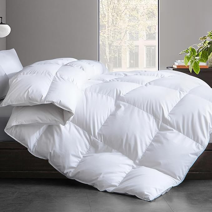 Cosybay Oversized Queen Size Feather Down Fiber Comforter - Ultra Soft 100% Cotton Duvet Insert, All Season Hotel Luxury Bedding Comforter with Corner Tabs, 98"x98" White