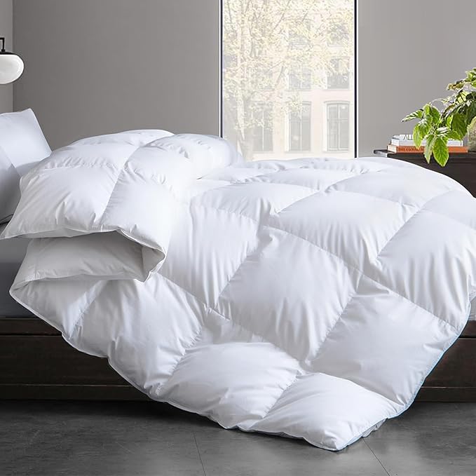 Cosybay Feather and Down Comforter Insert California King Size, 100% Cotton Cover, All Season White Down Feather Duvet Insert, Fluffy Soft Hotel Luxury Bedding for Bedroom, Cal King 104 x 96 Inch