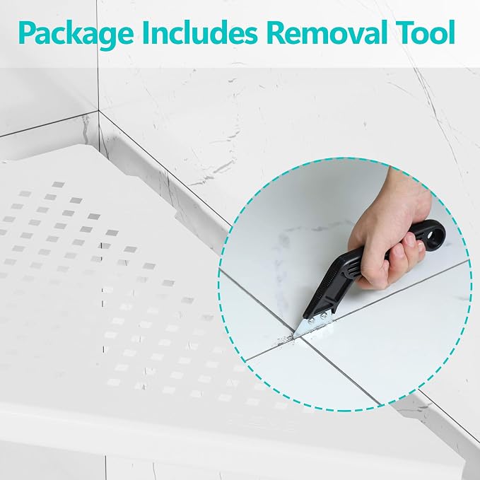 Qeke Bathroom Corner Shelf, Recessed 12" Shower Shelf Caddy, SUS304 Stainless Steel Shelf Wall Mount Triangular, No Drilling, Matte White - Image 5