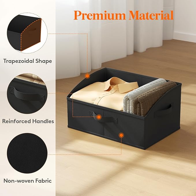 Lifewit Trapezoid Closet Storage Bins for Shelf, 6 Packs Non-woven Closet Organizer Baskets with Handles, Foldable Clothes Containers Boxes for Clothing, Book, Purse, 19L, Large, Black - Image 5