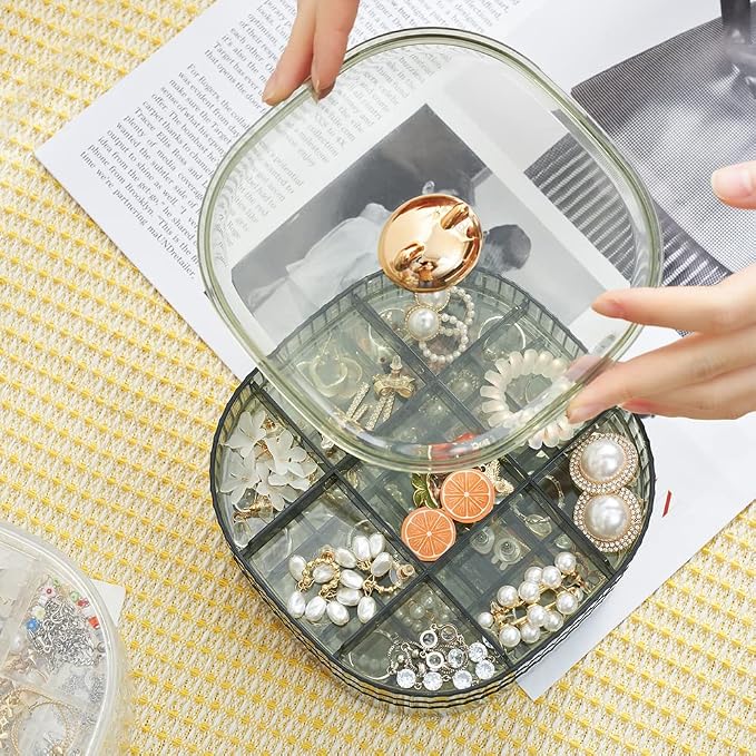Sunkaioo Earring Organizer,Stackable 3-Layers Clear Jewelry Box with Lid,Stud Earring Organizer for Women Girls,Earring Box Display Holder for Earrings Ring Studs Bracelet Necklace Crafts(Green) - Image 2