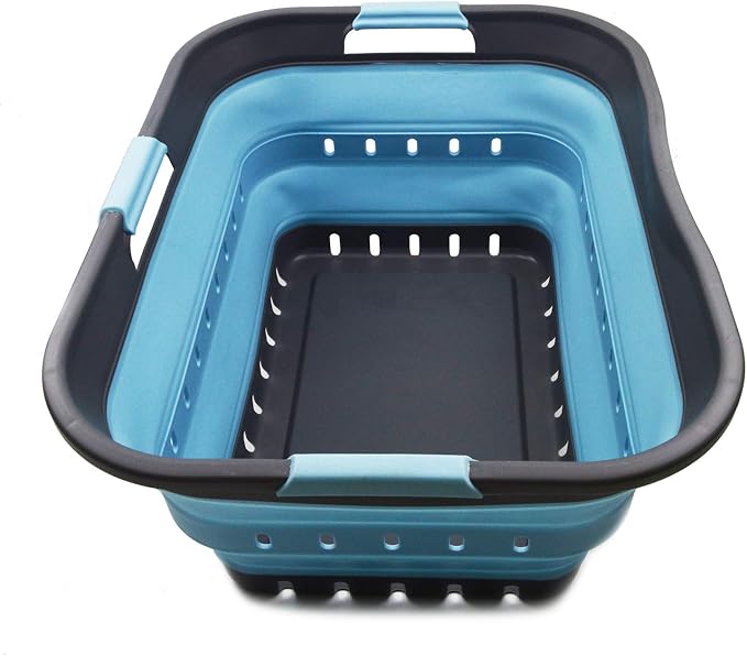 SAMMART 42L (11 gallon) Collapsible Plastic Laundry Basket - Foldable Pop Up Storage Container/Organizer - Space Saving Hamper/Basket (1, Grey/Sea Angel) by SAMMART