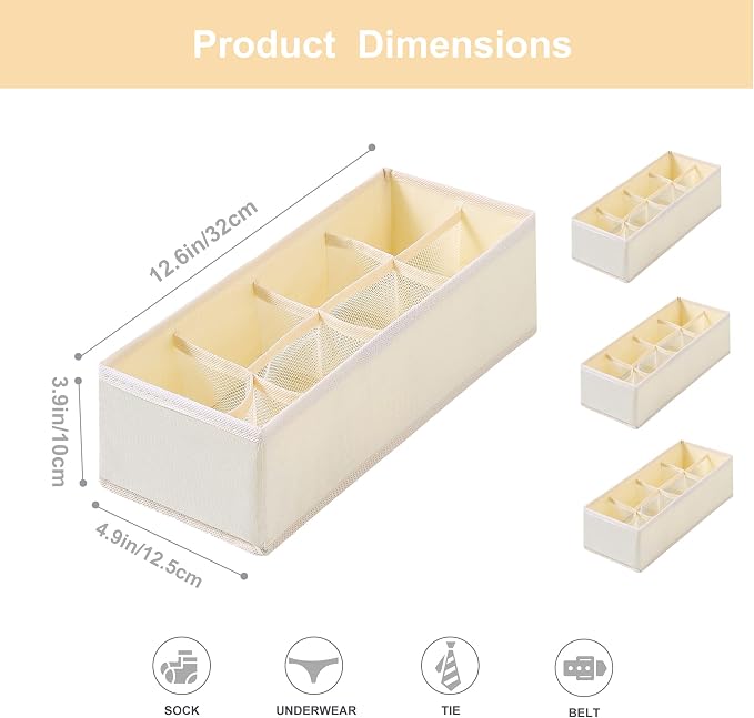Qozary 3 Pack Sock Underwear Drawer Organizer Dividers, Collapsible Cabinet Closet Storage Boxes for Clothes, Socks, Lingerie, Underwear, Tie, Belt, Baby, Bedroom - Image 2