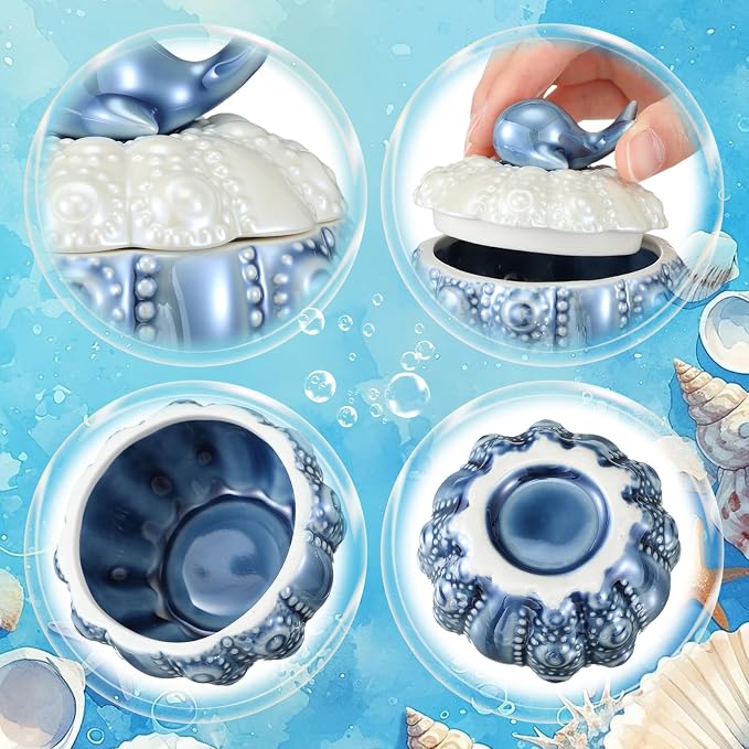 Kenning Ceramic Jewelry Box, Vintage Decorative Trinket Box with Lids Jewelry Gift Organizer for Earrings Rings (Whale) - Image 4