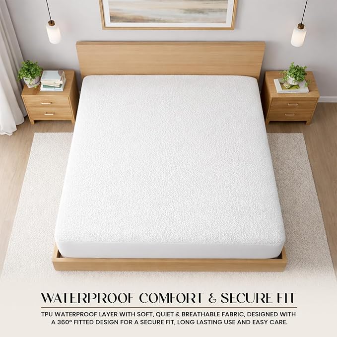 SGI bedding Waterproof 72X84 Cal King Mattress Protector – 15" Deep Pocket, Soft Noiseless & Breathable Fitted Style Bed Cover, Skin- Friendly Protection Against Moisture, Spills & Stains – White