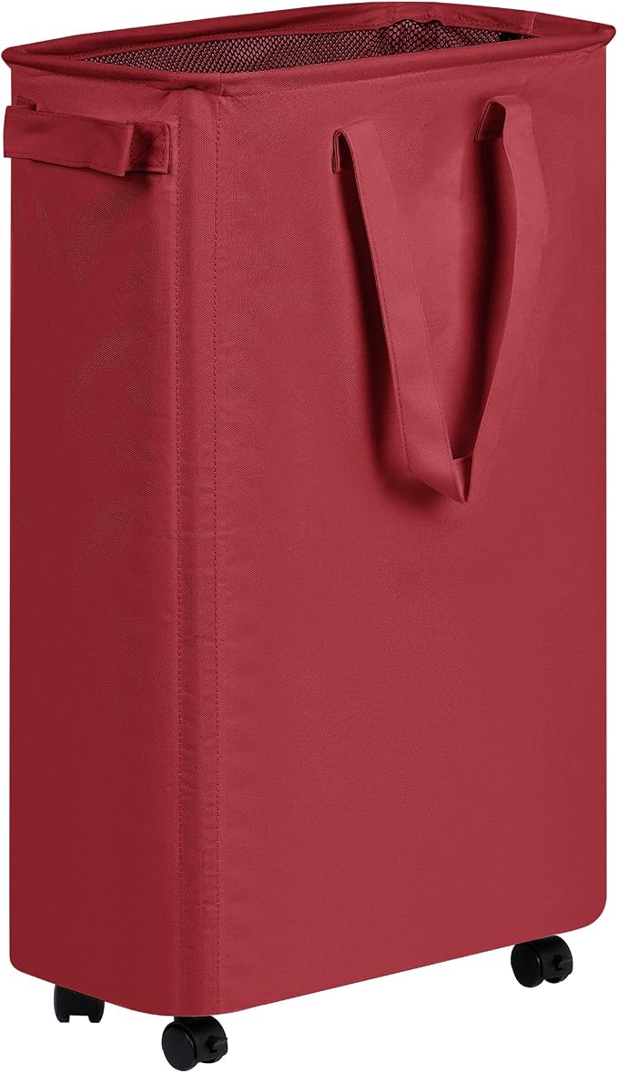 efluky Slim Laundry Hamper with Wheels, Rolling Laundry Basket for Clothes, Small Laundry Basket for Bedroom, Dorm and Laundry Room, 60L (12.7 Gallons) Burgundy Red by efluky