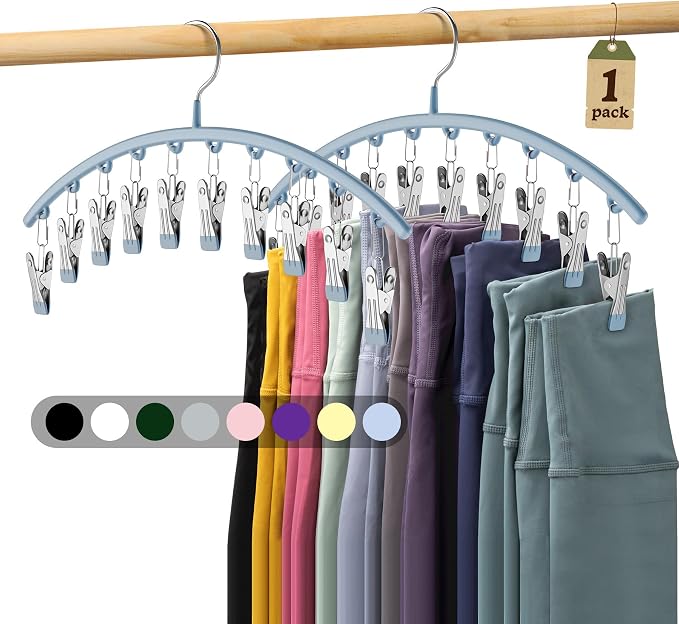 Volnamal Legging Organizer for Closet, Metal Yoga Pants Hanger w/Rubber Coated 1 Pack w/10 Clips Hold 10 Leggings, Hangers Space Saving Hanging for Closet Organizers and Storage-Blue by Volnamal