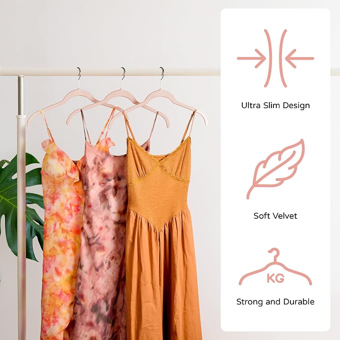 Sishynio Premium Velvet Shirt Hangers 30 Pack, Non-Slip 360° Swivel Hook Space-Saving Felt Hanger, Slim Flocked Hangers for Blouses, Strappy Dresses, Tank Tops(Pink) - Image 3