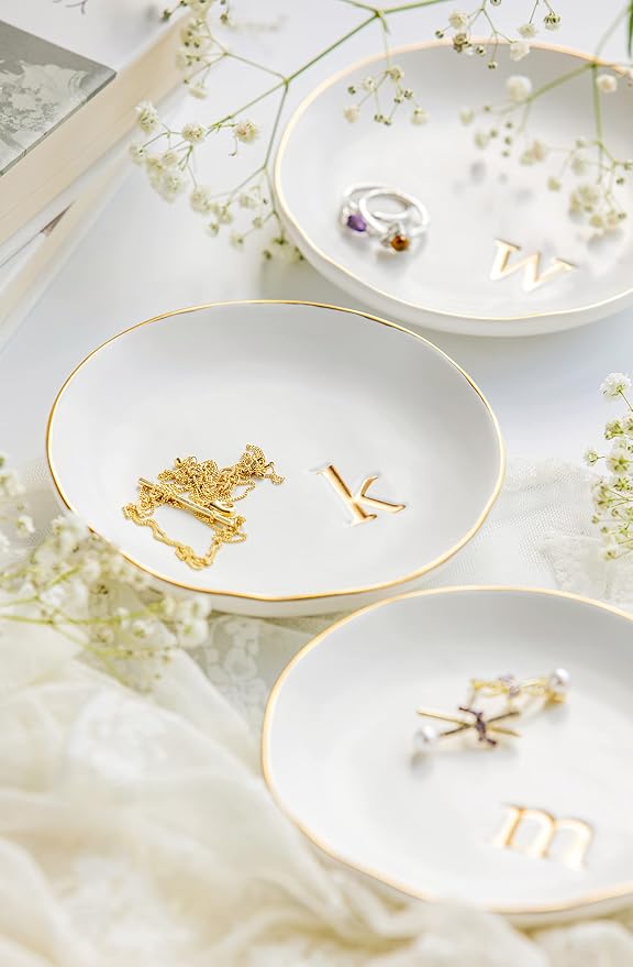 COLLECTIVE HOME - Ceramic Jewelry Tray, Decorative Trinket Dish for Rings Earrings Necklaces Bracelet Watch Keys, Birthday Mother's Day Christmas Gift for Women, 4.75", White Surface (D) - Image 4