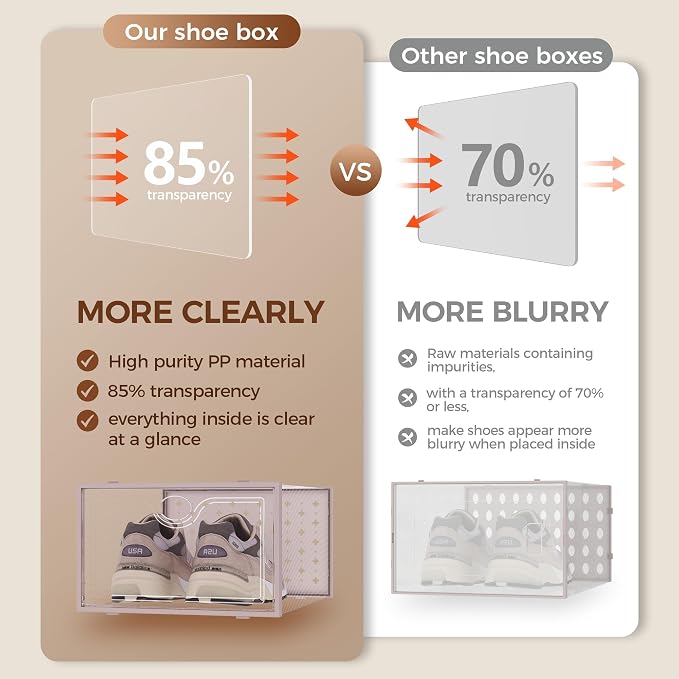 Pinkpum 15 Pack X-Large Shoe Storage Boxes, Shoe Organizer for Closet Clear Plastic Stackable Shoe Dispaly Case Bins Holder, Sneaker Storage for Sneakerheads Pink - Image 7