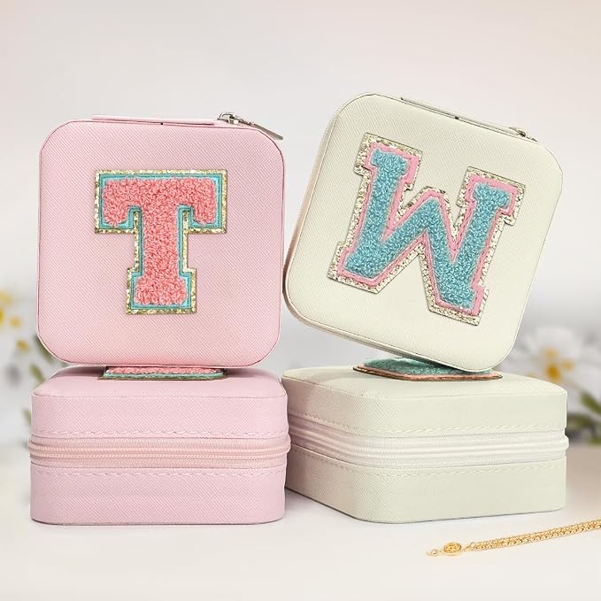 SANDJEST Personalized Jewelry Box, White Travel Jewelry Box with Initial W, Small Monogrammed Jewelry Case Organizer for Girls Women Teen Kids, Mini Travel Essentials Gifts for Birthday Christmas - Image 6