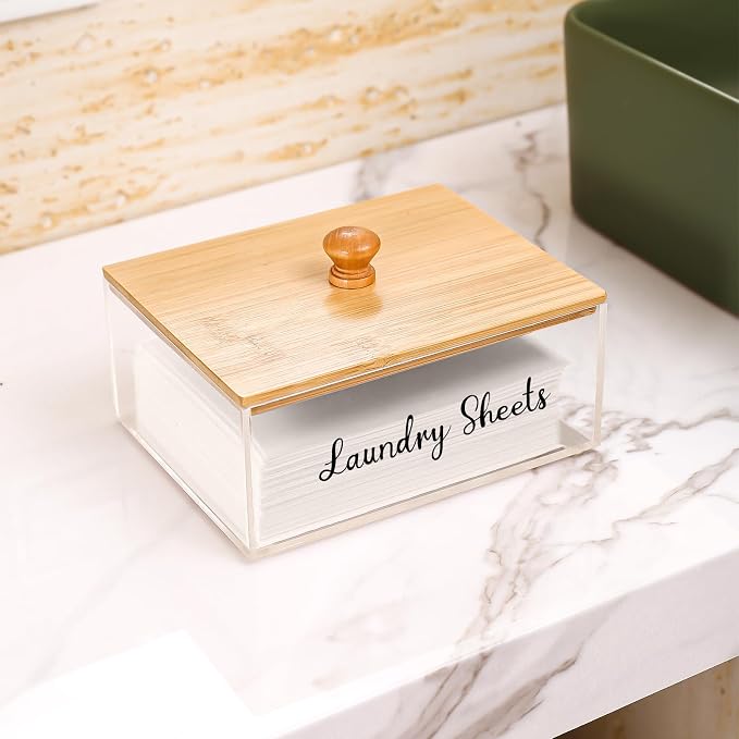 Acrylic Laundry Sheet Holder with Bamboo Lid, Laundry Detergent Sheet Container/Holder/Dispenser, laundry Room Organization and Storage - Image 5