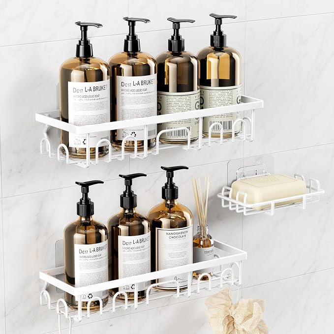 Shower Caddy, 3 Pack Shower Shelves for Inside Bathroom, Rustproof Adhesive Bathroom Organizer with Soap Holder, No Drilling Washroom Organizers and Storage for Bathtub Room/Kitchen/Home, White - Image 9