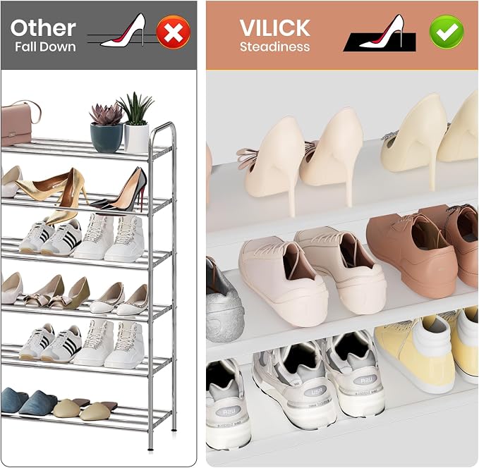 VILICK Shoe Rack for Closet Shoe Organizer Space Saver Storage for 12-15 Pair Shoe Shelf with Hook Free Standing 3 Tier Shoe Rack Organizer for Entryway, Small Spaces, White - Image 6