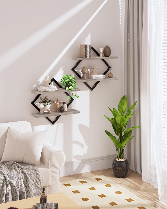 CHOEZON Floating Shelves for Wall, Set of 2 Wall Mounted Shelves, 2-Tier Hanging Shelves, for Living Room, Bedroom, Kitchen, Office, Study, Greige TBJ01P2BG - Image 2