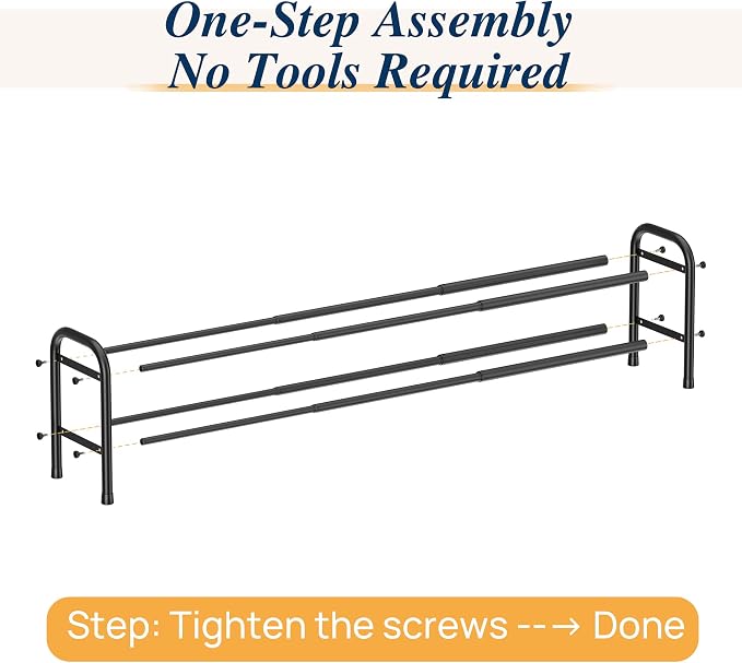 ENJOYBASICS 2 Tier Expandable Shoe Rack for Closet, Free Standing Metal Shoe Shelf Storage Organizer Holder 12 Pairs, Adjustable Width Shoe Rack for Entryway Small Space, Black - Image 7