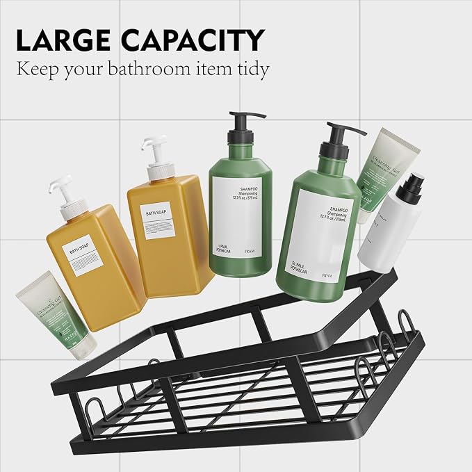 Youvip Shower Caddy 6 Pack, Adhesive Shower Shelves with Soap Holder, No Drilling Rustproof Large Capacity Bathroom Organizers and Storage, Black - Image 5