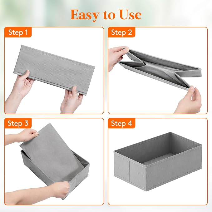 Lifewit Drawer Organizer Clothes for Closet 16 Pack, 3 Sizes Underwear Wardrobe Drawer Dividers, Fabric Foldable Dresser Storage Organizer Bins for Sock, Bra, Lingerie, Undies, Grey - Image 6