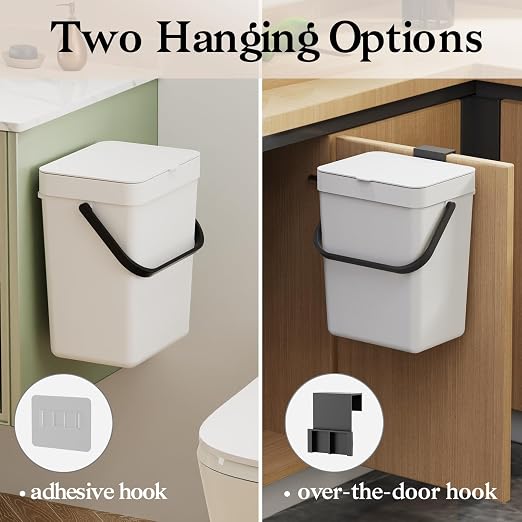 LALASTAR Small Trash Can with Lid, Kitchen Compost Bin for Countertop or Under Sink, Plastic Hanging Waste Basket for RV/Office/Bedroom/Dorm, Mountable, 5L/1.3 Gal,Sliding Lid, White - Image 5