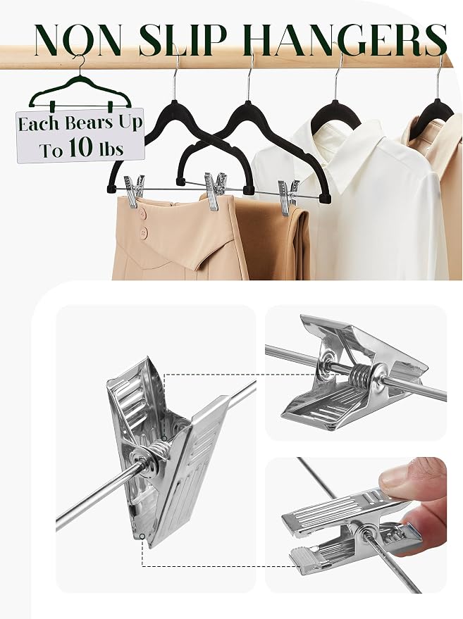 Cozymood Velvet Skirt Hangers 24 Packs Velvet Hangers with Clips Ultra Thin Non Slip Velvet Pants Hangers Space Saving Clothes Hanger for Trouser, Skirts, Jeans (Black) - Image 6
