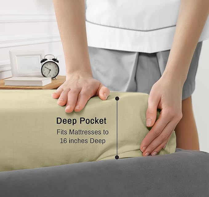 RUVANTI 100% Cotton Sheets – Twin XL Size Percale Bedding, Cooling & Breathable, Durable with a Crisp, Soft & Comfortable Feel, 16" Deep Pocket, 3-Piece Set, Sage Green