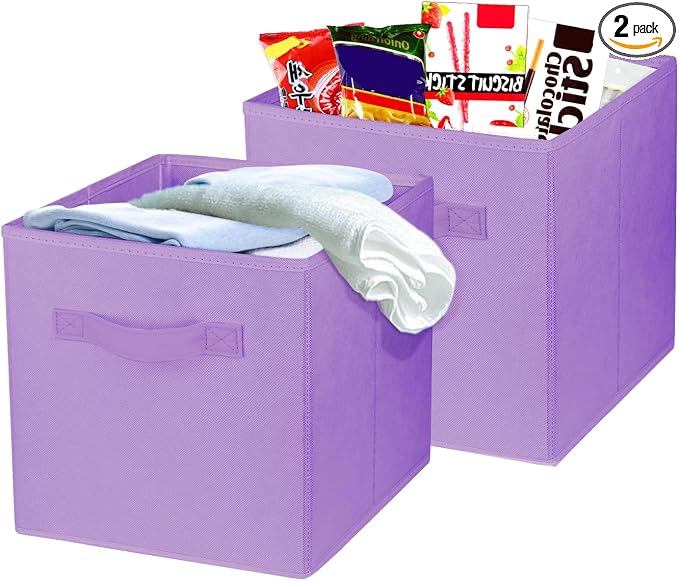 2 Pcs Storage Cubes, 10.5 Inch Collapsible Storage Bins, Fabric Foldable Bins for Organization, Durable Storage Bins for Closet, Shelves, Offices (Light Purple) by Zuihug