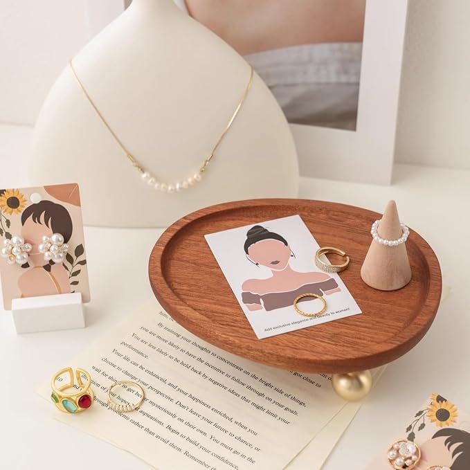 Wooden Jewelry Display Tray, Mothers Day Gifts Presentation Tray, Organizer for Rings, Necklaces, Earrings, Catchall Holder, Trinket Dish, Key Tray (Oval) - Image 6