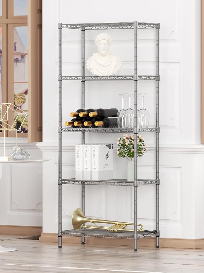 SINGAYE Shelf Wire Shelving Adjustable Storage Shelves Rack Standing Units for Kitchen Closet Laundry Bathroom Organizers Metal Pantry Narrow Mesh Gaps 12" D x 22" W x 59" H Gray - Image 9