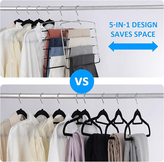 Pants Hangers 3 Pieces,5 Tier Closet Organizers and Storage Clothes Hanger,Hangers Space Saving with Swing Arm,Multiple Metal Hanger Clothes Organization for Pants Trousers Jeans Leggings Slacks - Image 3