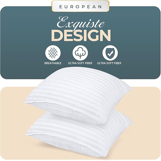 Utopia Bedding Bed Pillows for Sleeping European Size (White), Set of 2, Down Alternative Pillow for Sleeping, Cooling Hotel Quality Pillow Set for Back, Stomach or Side Sleepers