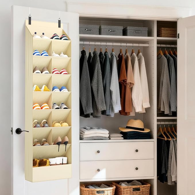 Lifewit 8 Tier Over the Door Shoe Organizer with 15 Large Deep Pockets, Fabric Hanging Shoes Shelf for Closet, Dorm Storage, Fit Up to 16 Pair Shoe Rack Holder for Sneakers, Boots, Beige - Image 8