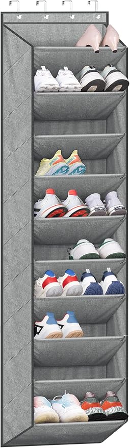 SLEEPING LAMB Over The Door Shoe Organizer for Closet with Large Deep Pockets, Narrow Shoe Rack for Door Hanging Boots Storage, Grey by SLEEPINGLAMB