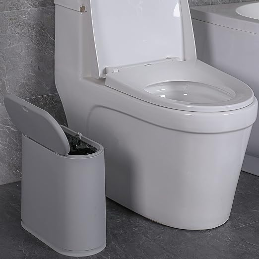 Sooyee 10 Liter Rectangular Slim Plastic Trash Can Wastebasket with Press Type Lid, 2.4 Gallon Garbage Container Bin for Bathroom, Powder Room, Bedroom, Kitchen, Craft Room, Office, Gray - Image 2